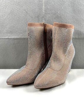 Torrid Stretch Knit Embellished Ankle Bootie Size 8WW Taupe Rhinestones Sparkle